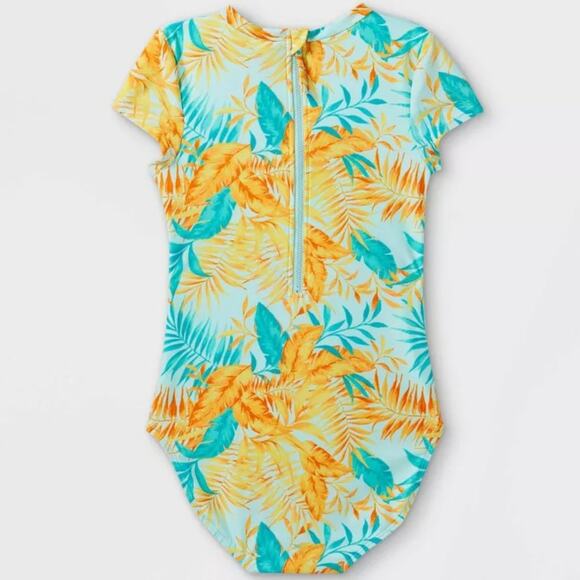 Art Class Girls Cap Sleeve Leaf Print One Piece Swimsuit Multi XS (4/5) NWT - Picture 2 of 7